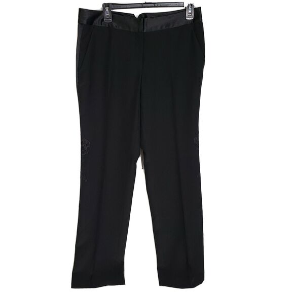 Body by Victoria Womens Dress Pants Sz 8 Black Floral Detail Satin Trim Straight - Picture 1 of 12